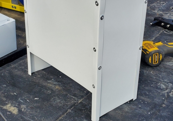 For many jobs, there is no off-the-shelf replacement part that we can buy to fix what the squirrels destroyed. No problem! We fabricate replacement parts like this all the time. This was made to cover an exposed wooden beam on a commercial building. The sq